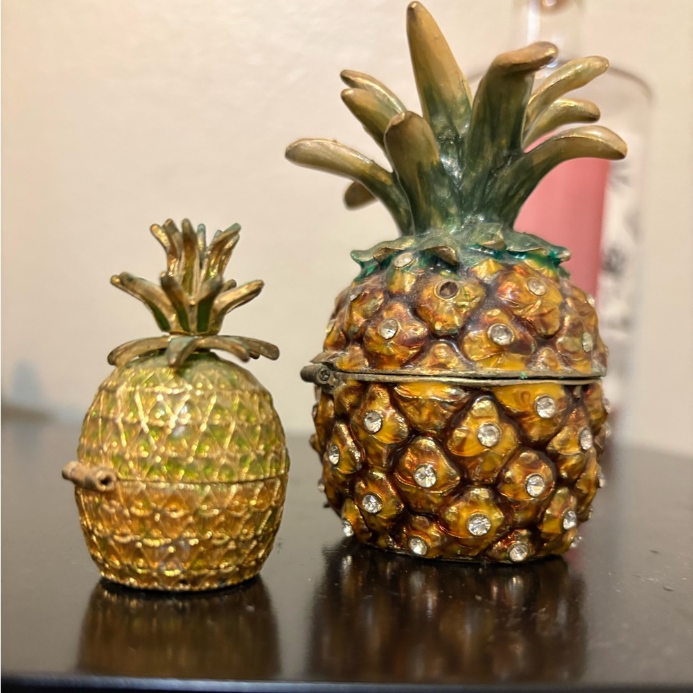 Decorative Gold Pineapple Trinket Boxes - Set of 2